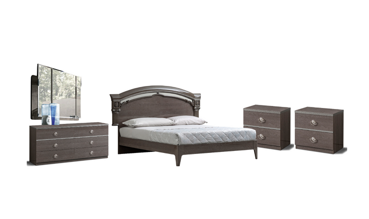 ESF Italia Nabucco Queen Wooden Brown Bedroom Set with High Gloss Lacquer Finish
