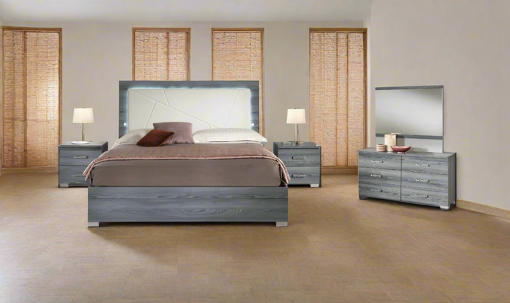 ESF Italia Nicole King Size Gray Bedroom Set (Bed + Dresser + Mirror + Nightstand)