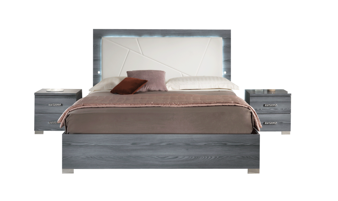 ESF Italia Nicole King Size Gray Bedroom Set (Bed + Dresser + Mirror + Nightstand)