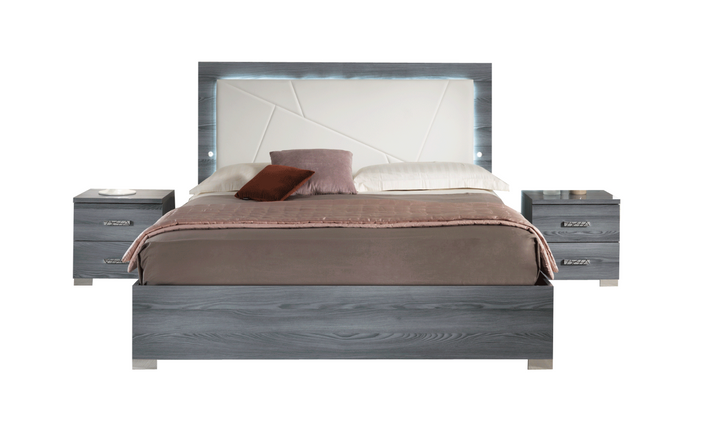 ESF Italia Nicole King Size Gray Bedroom Set (Bed + Dresser + Mirror + Nightstand)