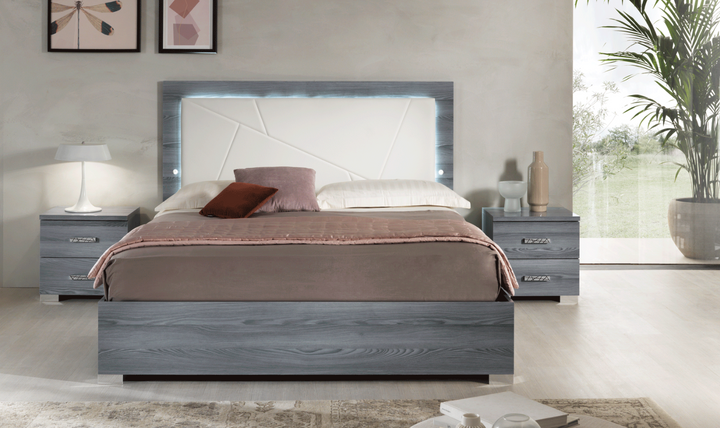 ESF Italia Nicole King Size Gray Bedroom Set (Bed + Dresser + Mirror + Nightstand)