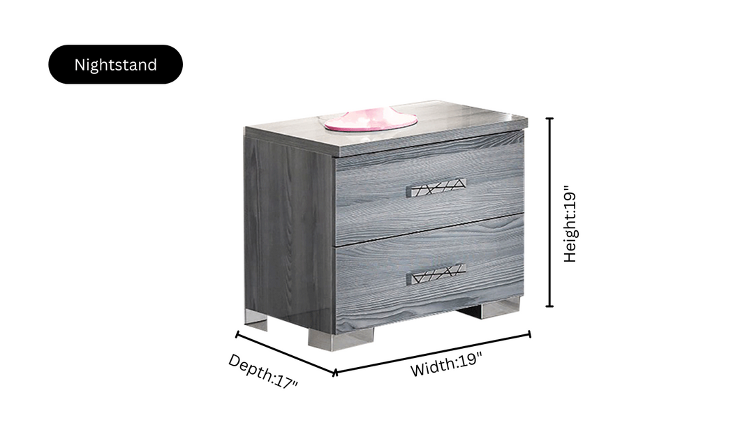 ESF Italia Nicole King Size Gray Bedroom Set (Bed + Dresser + Mirror + Nightstand)