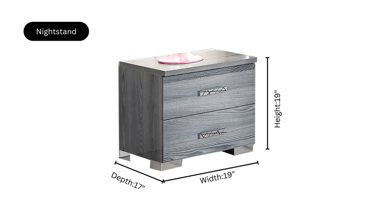 ESF Italia Nicole King Size Gray Bedroom Set (Bed + Dresser + Mirror + Nightstand)