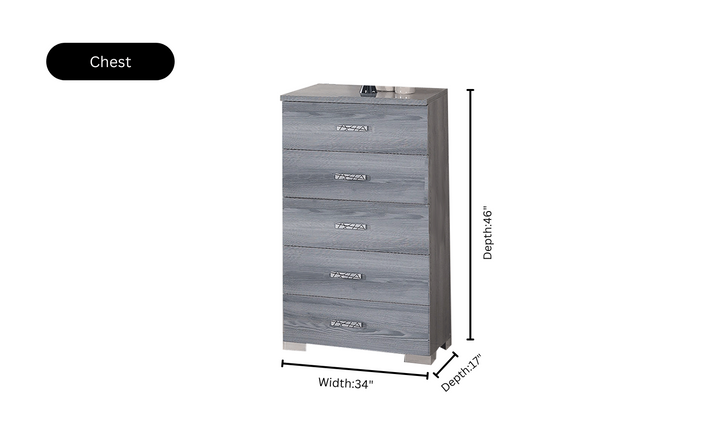 ESF Italia Nicole King Size Gray Bedroom Set (Bed + Dresser + Mirror + Nightstand)