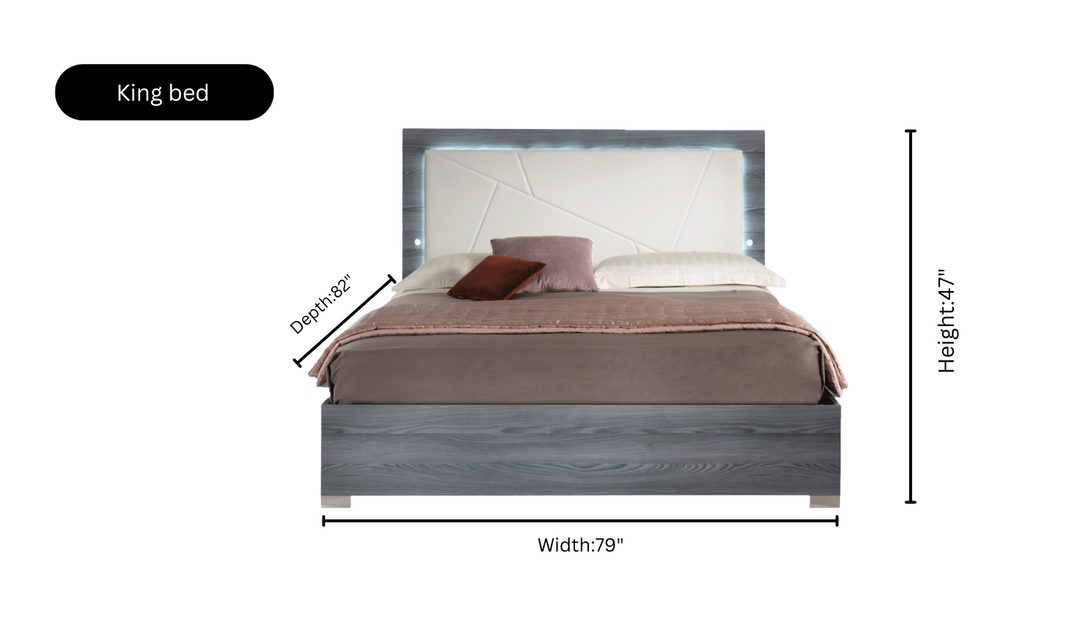 ESF Italia Nicole King Size Gray Bedroom Set (Bed + Dresser + Mirror + Nightstand)