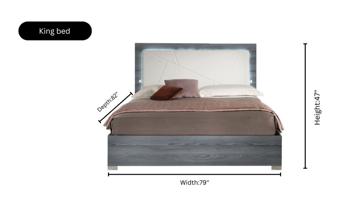 ESF Italia Nicole King Size Gray Bedroom Set (Bed + Dresser + Mirror + Nightstand)