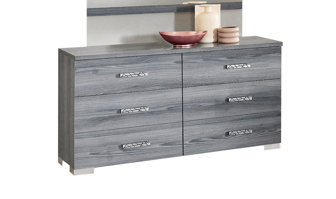 ESF Italia Nicole King Size Gray Bedroom Set (Bed + Dresser + Mirror + Nightstand)