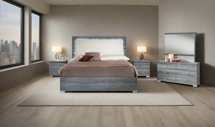 ESF Italia Nicole King Size Gray Bedroom Set (Bed + Dresser + Mirror + Nightstand)