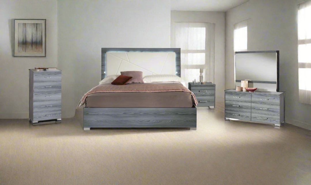 ESF Italia Nicole King Size Gray Bedroom Set (Bed + Dresser + Mirror + Nightstand)