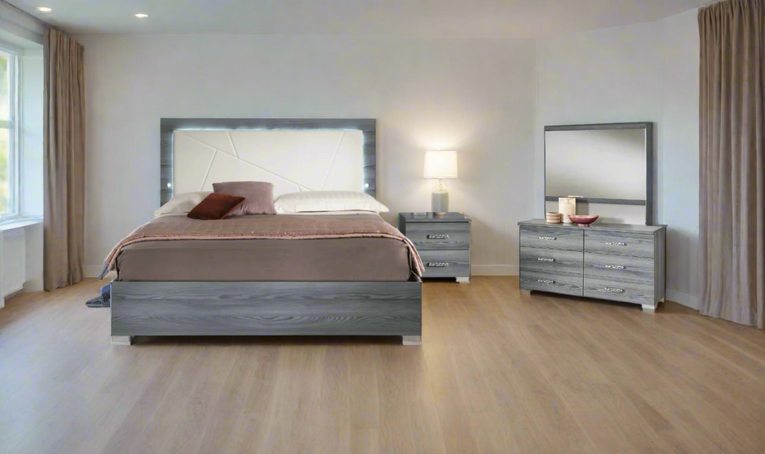 ESF Italia Nicole King Size Gray Bedroom Set (Bed + Dresser + Mirror + Nightstand)