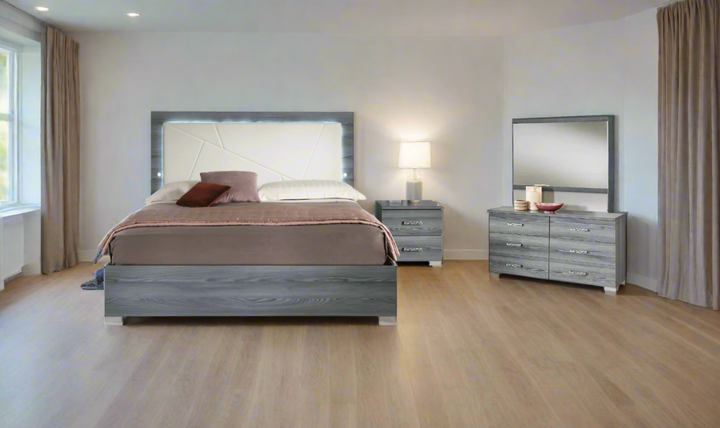ESF Italia Nicole King Size Gray Bedroom Set (Bed + Dresser + Mirror + Nightstand)