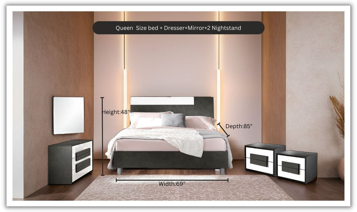 ESF Italia Panarea King/Queen Size Bedroom Set With Mat Finish (Bed + Dresser + Mirror + Nightstand)
