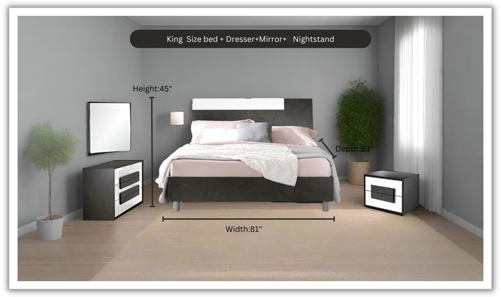 ESF Italia Panarea King/Queen Size Bedroom Set With Mat Finish (Bed + Dresser + Mirror + Nightstand)