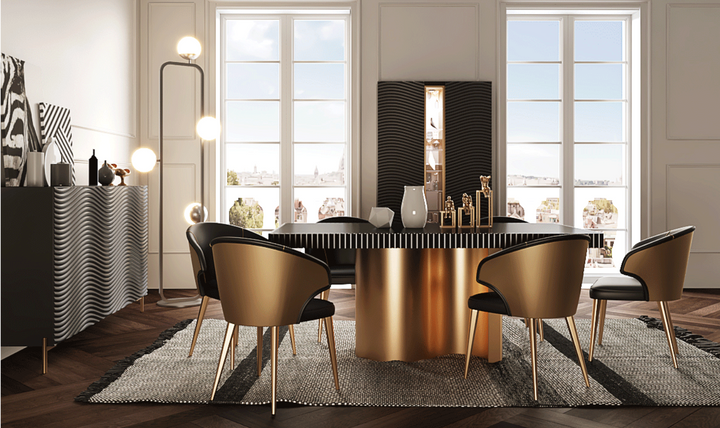 ESF Italia Wave Dark Gray Dining Set (Dining Table + Chairs + China Cabinet + Buffet)