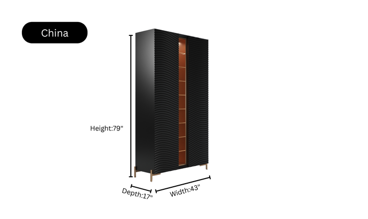 ESF Italia Wave Dark Gray Dining Set (Dining Table + Chairs + China Cabinet + Buffet)