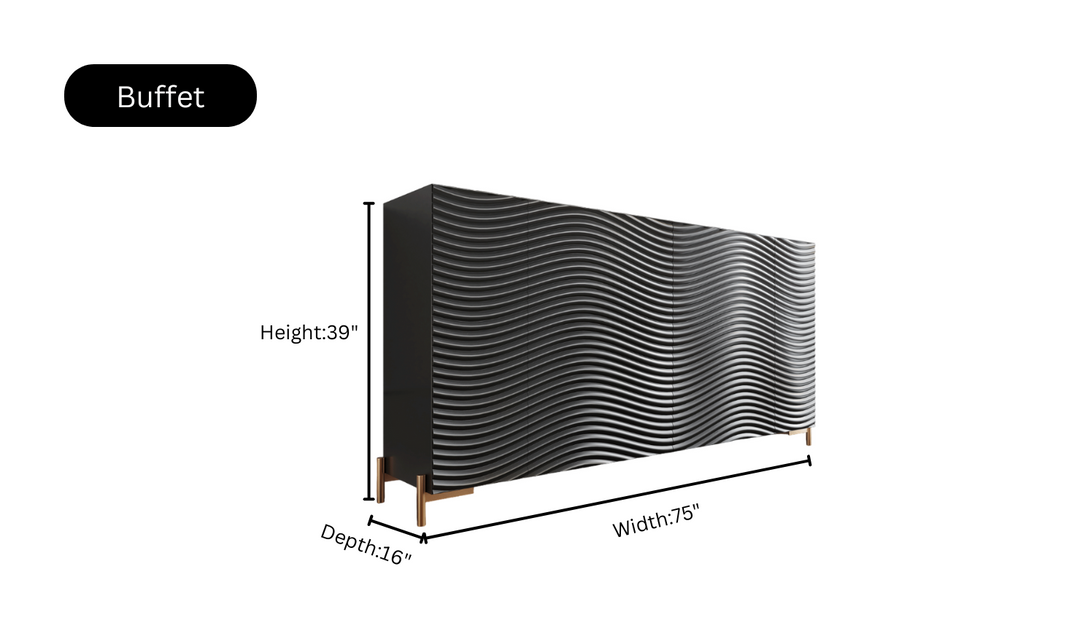 ESF Italia Wave Dark Gray Dining Set (Dining Table + Chairs + China Cabinet + Buffet)