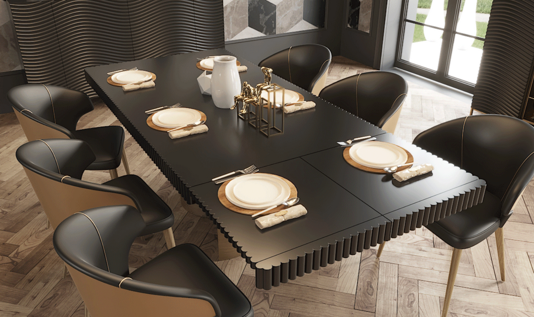 ESF Italia Wave Dark Gray Dining Set (Dining Table + Chairs + China Cabinet + Buffet)