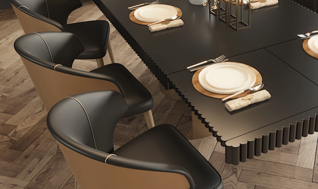 ESF Italia Wave Dark Gray Dining Set (Dining Table + Chairs + China Cabinet + Buffet)