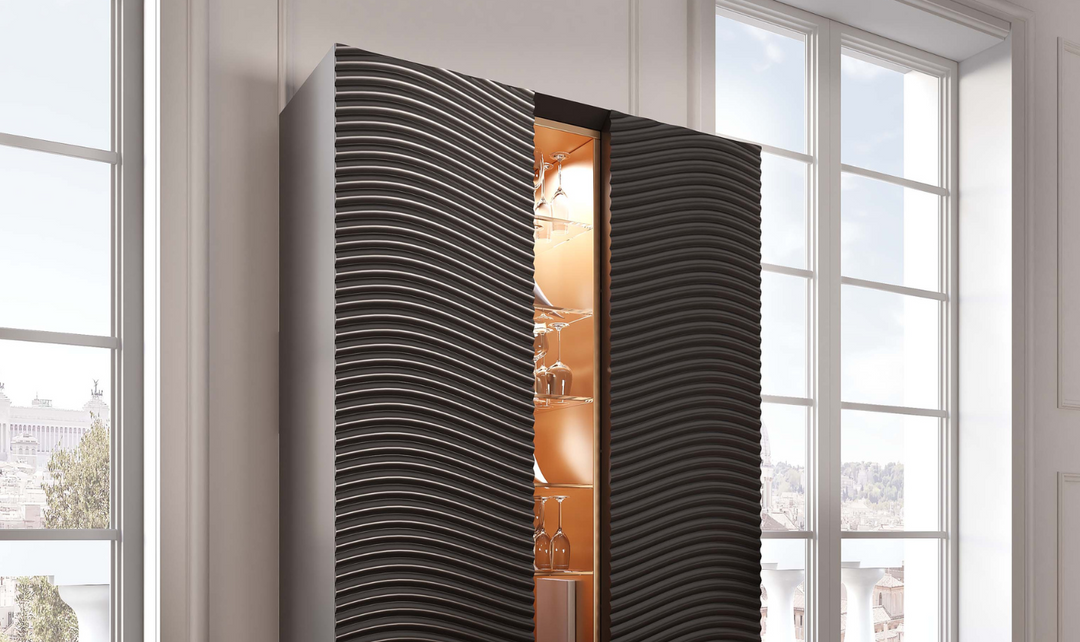 ESF Italia Wave Dark Gray Dining Set (Dining Table + Chairs + China Cabinet + Buffet)