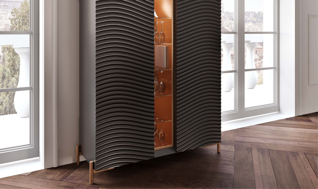 ESF Italia Wave Dark Gray Dining Set (Dining Table + Chairs + China Cabinet + Buffet)