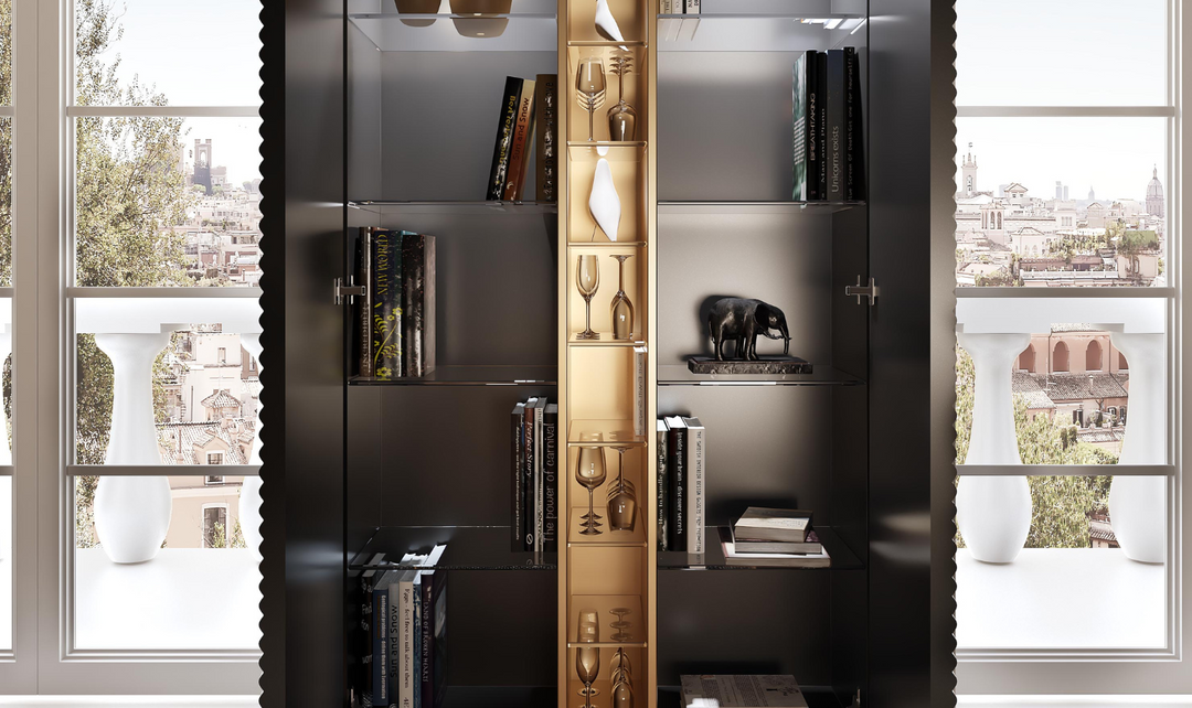 ESF Italia Wave Dark Gray Dining Set (Dining Table + Chairs + China Cabinet + Buffet)