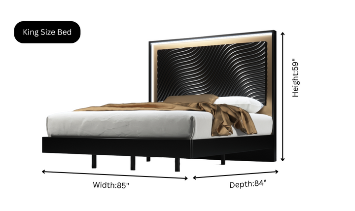 ESF Italia Wave Wooden Bedroom Set In Dark Gray (Queen/King Bed + 2 Nightstand + Dresser + Mirror)