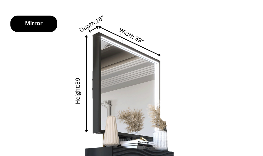 ESF Italia Wave Wooden Bedroom Set In Dark Gray (Queen/King Bed + 2 Nightstand + Dresser + Mirror)