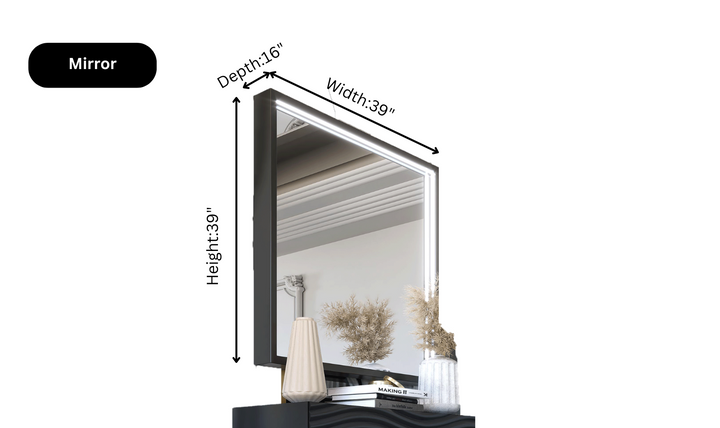 ESF Italia Wave Wooden Bedroom Set In Dark Gray (Queen/King Bed + 2 Nightstand + Dresser + Mirror)