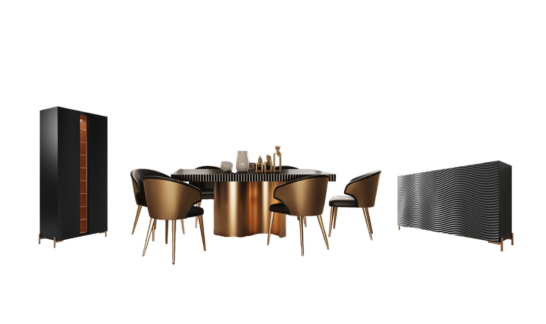 ESF Italia Wave Dark Gray Dining Set (Dining Table + Chairs + China Cabinet + Buffet)