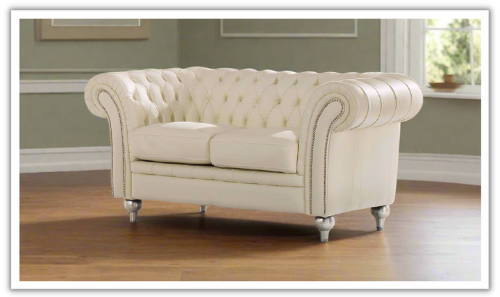 ESF Furniture Alondra 2-Seater Leather Tufted Sofa in Beige-jennifer furniture
