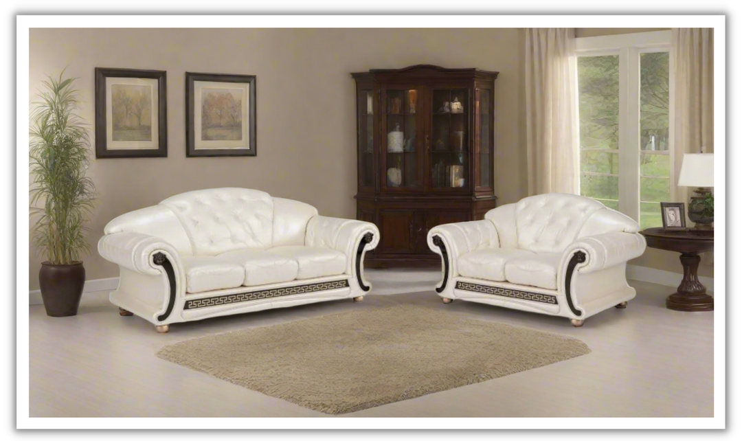 ESF Furniture Apolo Italian Leather Living Room Set with Tufted Seats