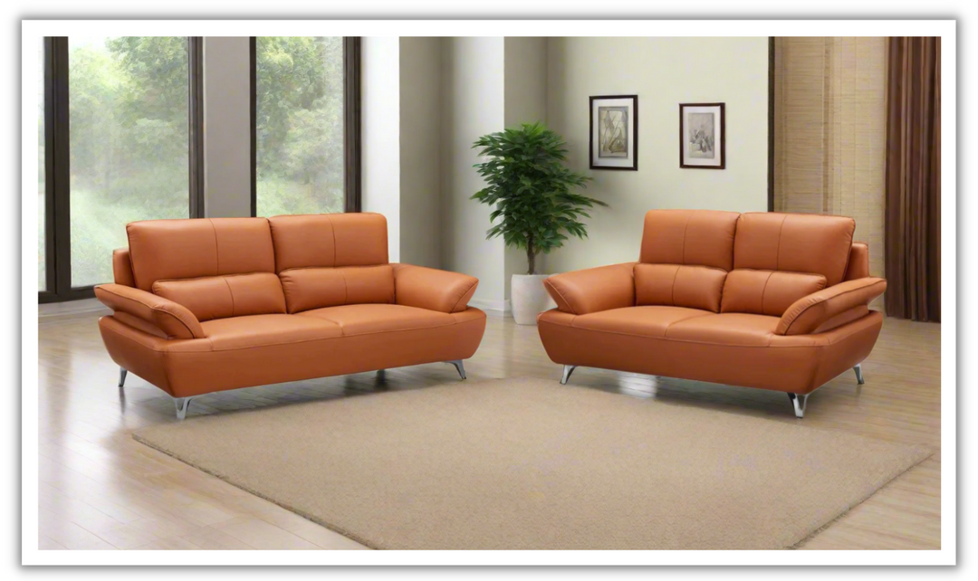 ESF Furniture Top Grain Leather Avianna Living Room Set in Orange