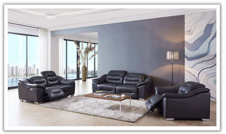 ESF Italia Abram Charcoal Leather Tufted Power Reclining Loveseat