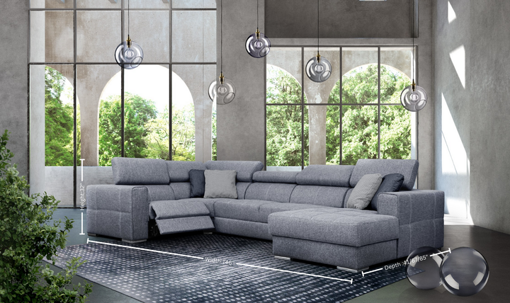 ESF Italia Quartz Electric Recliner Sectional Sofabed with Adjustable Headrest & Footrest