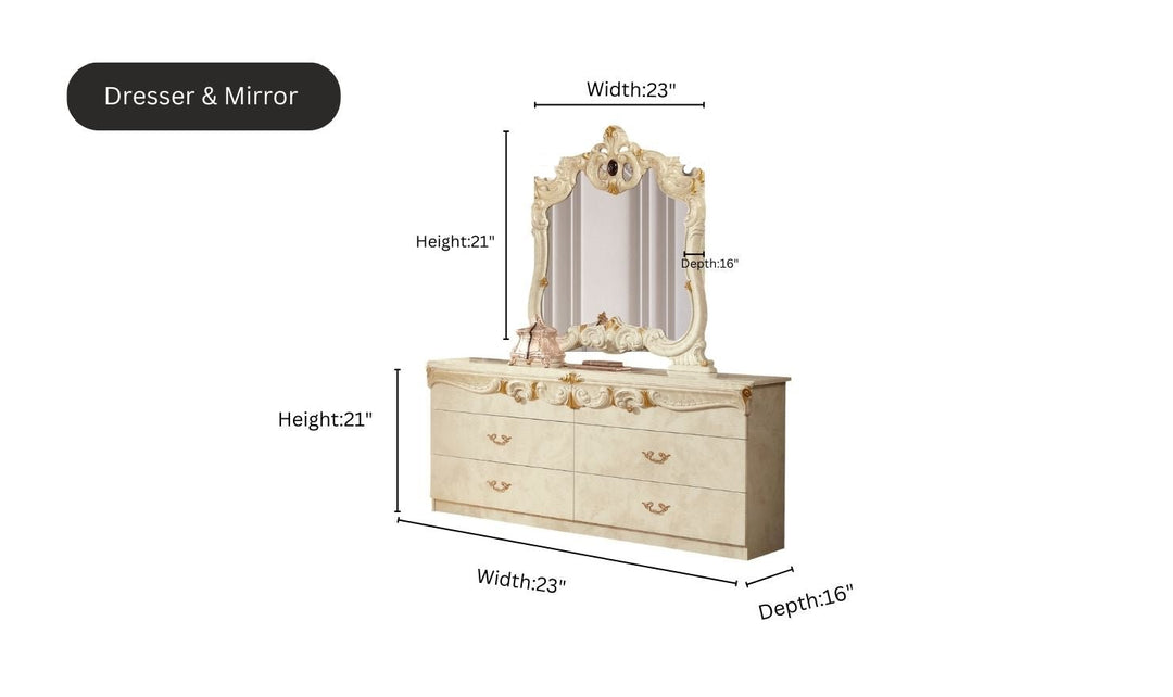 ESF Italia Barocco Bedroom Set In Ivory (Queen/King)