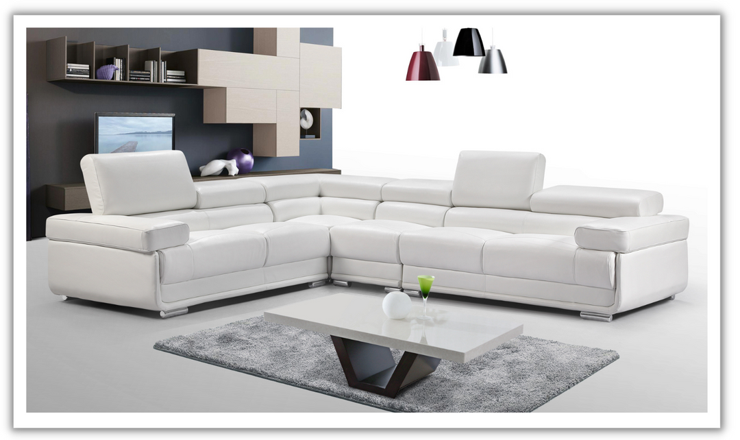 ESF Italia Baxton L-Shaped Leather Sectional Sofa with Tufted Cushions