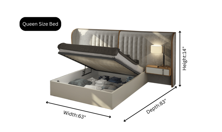 ESF Italia Cadiz Beige Queen Size Storage Bed With Two Nightstands