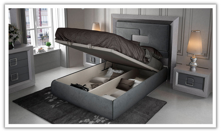 ESF Italia Enzo Bed in Matt Grey Finish With Storage (King / Queen Size)-jennifer furniture