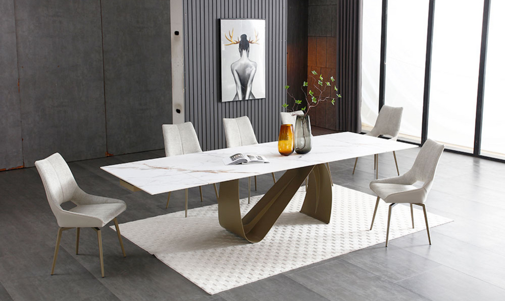 ESF Italia European 83-inch Ceramic Extension Dining Table with Top Marble Design