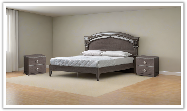ESF Italia Nabucco Queen Wooden Brown Bedroom Set with High Gloss Lacquer Finish