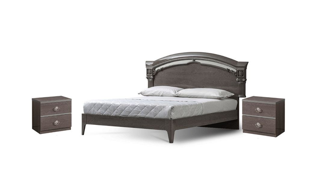 ESF Italia Nabucco Queen Wooden Brown Bedroom Set with High Gloss Lacquer Finish