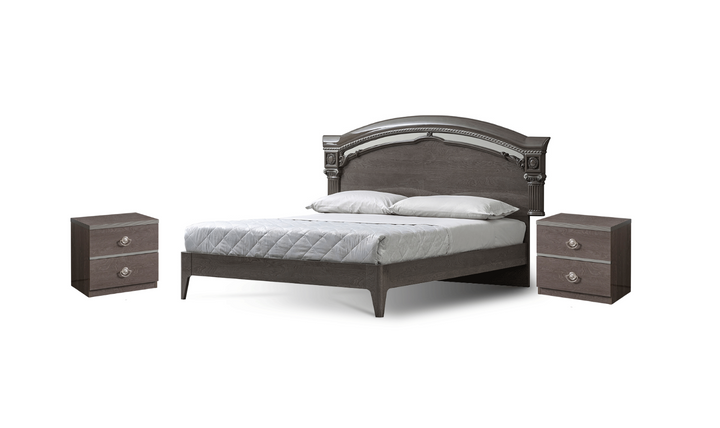 ESF Italia Nabucco Queen Wooden Brown Bedroom Set with High Gloss Lacquer Finish