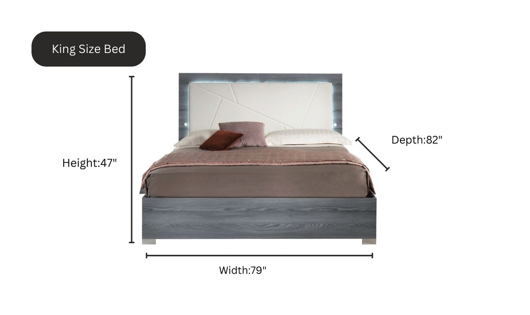 ESF Italia Nicole King Size Bed With Upholstered Headboard in Gray