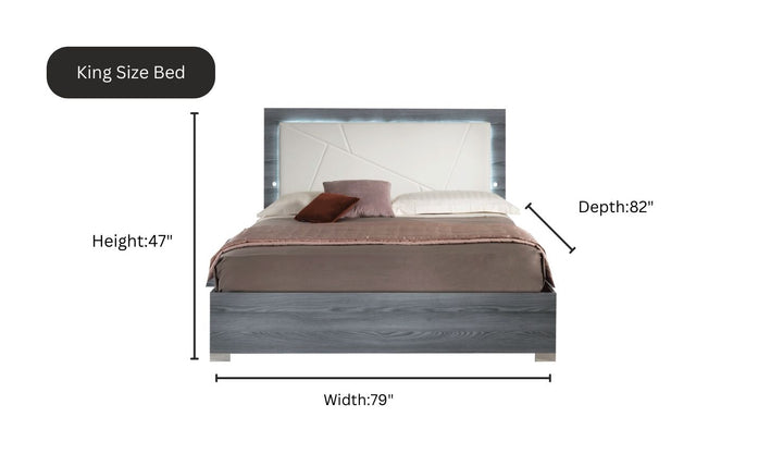 ESF Italia Nicole King Size Bed With Upholstered Headboard in Gray