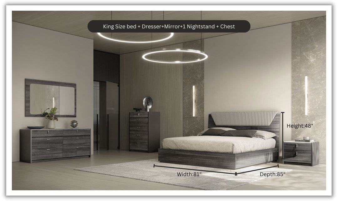 ESF Italia Vulcano (King/Queen) Bedroom Set With High Gloss Finish