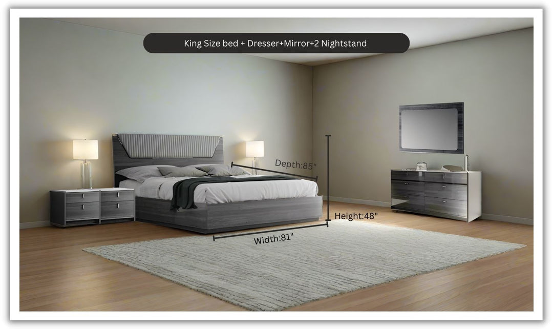 ESF Italia Vulcano (King/Queen) Bedroom Set With High Gloss Finish