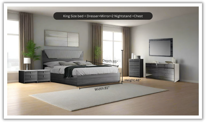 ESF Italia Vulcano (King/Queen) Bedroom Set With High Gloss Finish