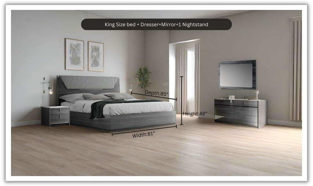 ESF Italia Vulcano (King/Queen) Bedroom Set With High Gloss Finish