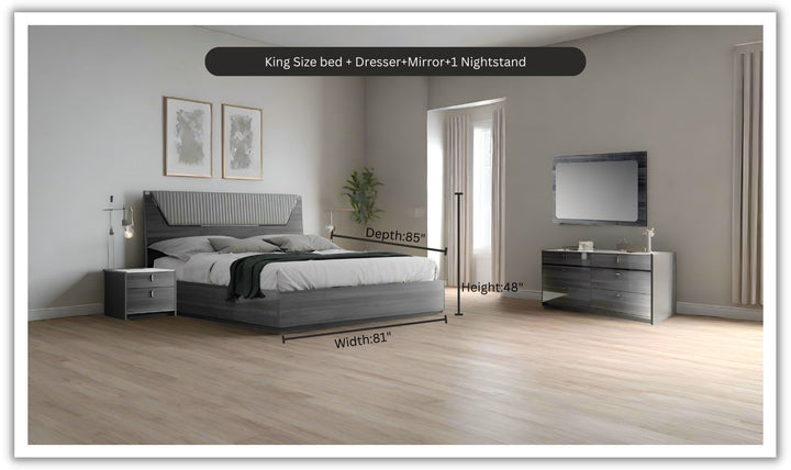 ESF Italia Vulcano (King/Queen) Bedroom Set With High Gloss Finish