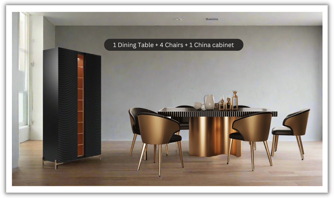 ESF Italia Wave Dark Gray Dining Set (Dining Table + Chairs + China Cabinet + Buffet)